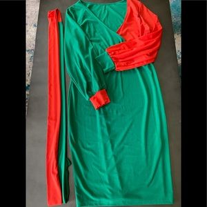 Bright green & orange bodycon size 16 dress